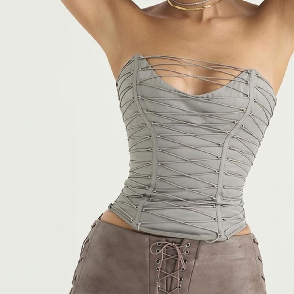 Micas Women Y2K Tube Tank Tops Strapless Cross Wrap Crop Tops Streetwear gray M